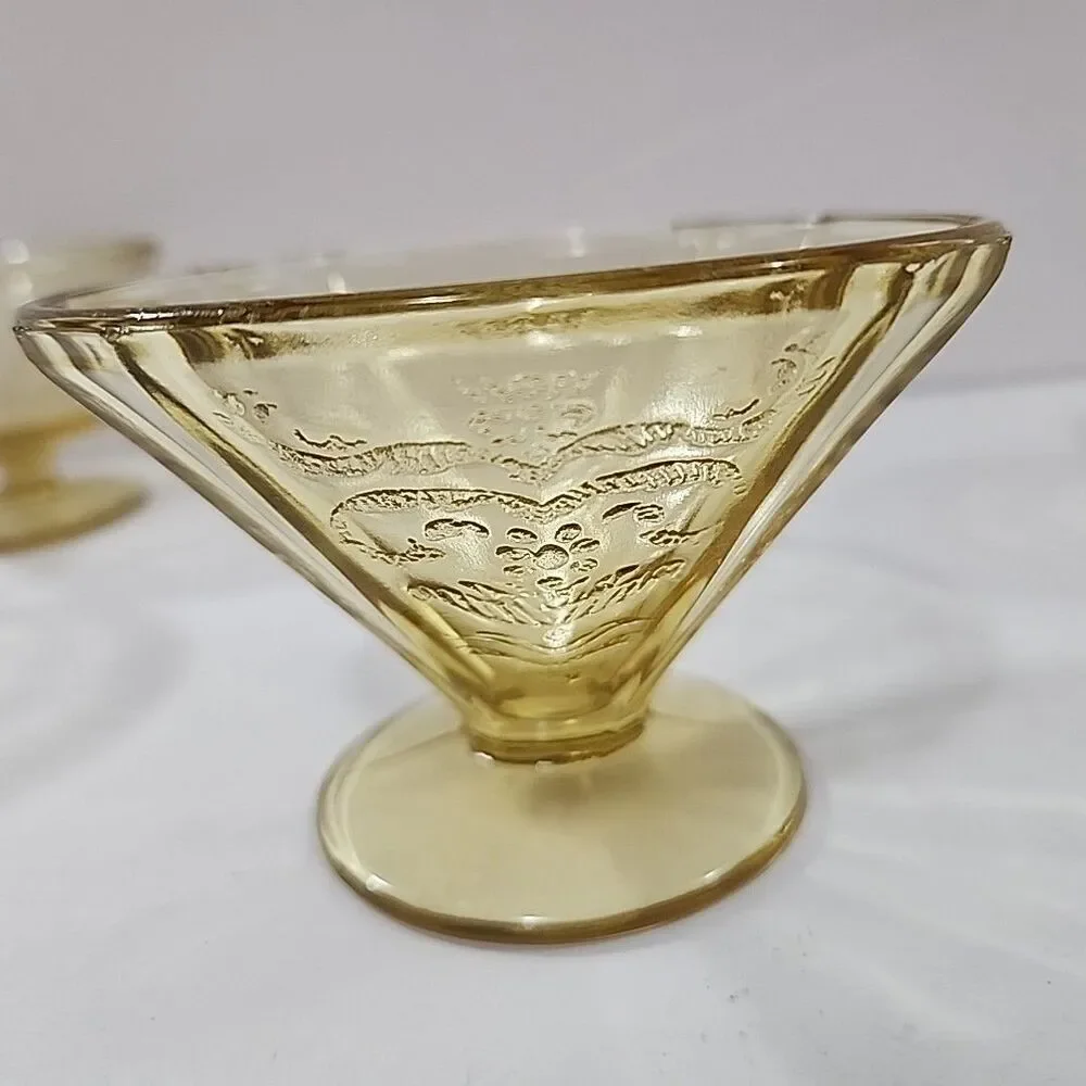 Federal Depression Glass Amber Footed Madrid Cone & Patrician Spoke Dessert Cups